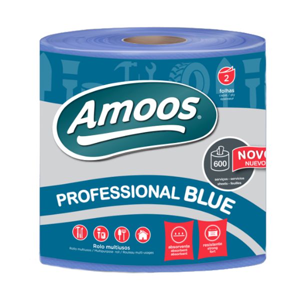 Rolo de toalhas de mão azul 133mt x 23,4cm 2 folhas Amoos Professional Blue (pack 3)