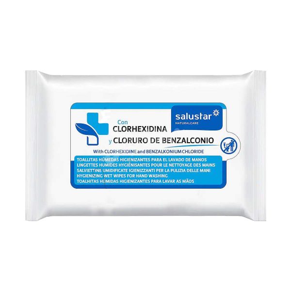 Toalhetes higienizantes das mãos com Clorexidina e Cloreto de benzalcónio Salustar 72un