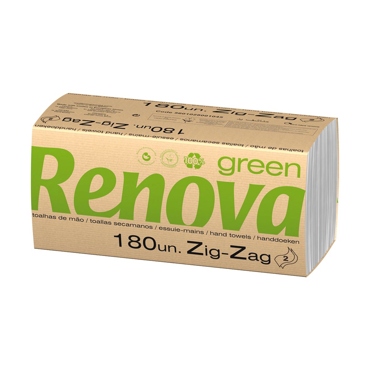 Toalhas de mão zig-zag branca 22x21,5 2 folhas Renova Green (pack 30x180 = 5400)