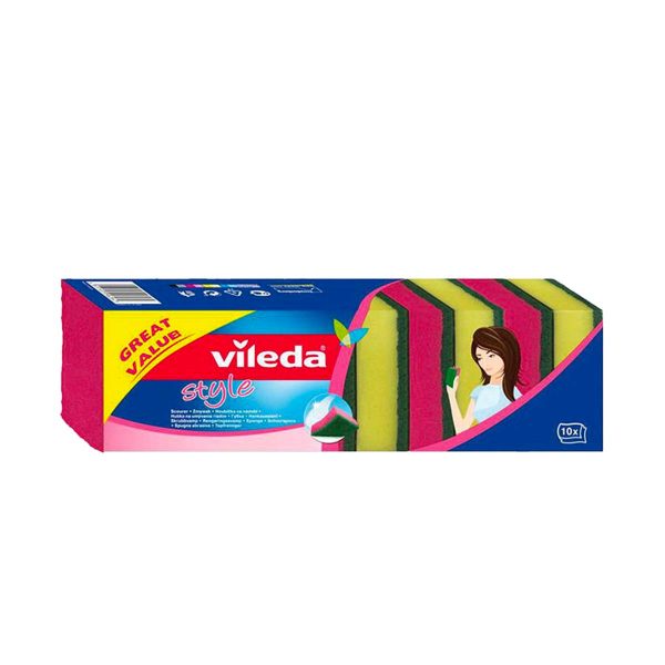 Esfregão verde com esponja colorida Vileda Style (pack 10)