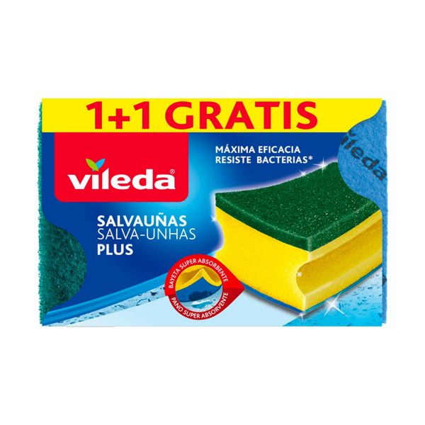 Esponja com esfregão salva unhas amarela e verde Vileda Antibactérias (pack 2)