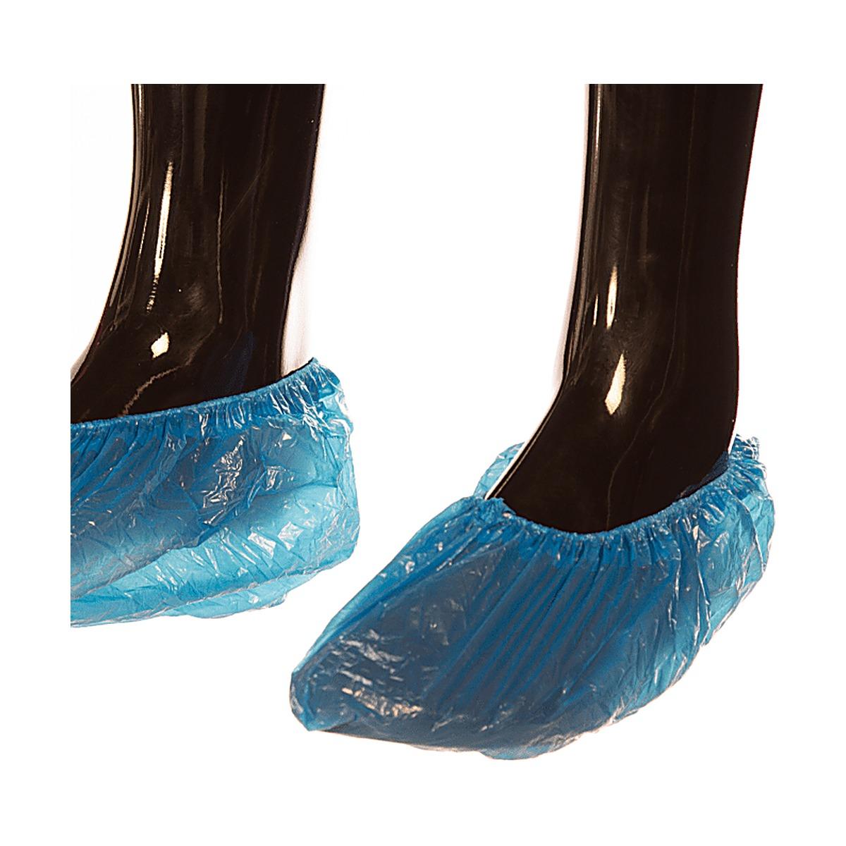 Cobre sapatos descartável de polietileno (PE) azul 25gt 100un Cobre sapatos descartável de polietileno (PE) azul 25gt 100un