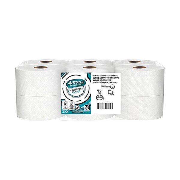 Papel higiénico jumbo Centrefeed 180mt 33gr 2 folhas Amoos 12 rolos