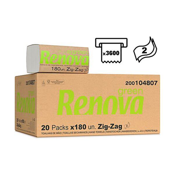 Toalhas de mão zig-zag branca 22x21,5 2 folhas Renova Green (pack 20x180 = 3600)