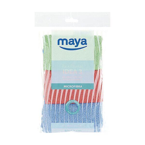 Pano microfibras azul, vermelho e verde 30x32cm Maya (2 x pack 3)