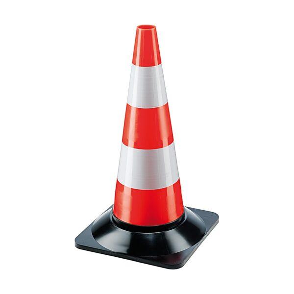 Cone de sinalização de trânsito ou perigo branco e vermelho com base preta 50cm