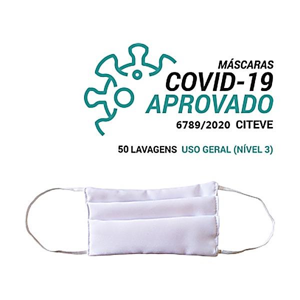 Máscara social reutilizável branca para adulto, 50 lavagens (pack 3)