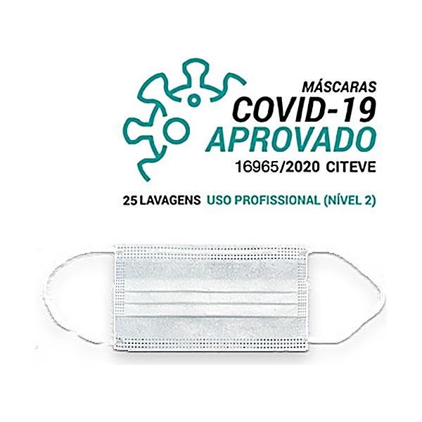 Máscara social reutilizável branca para adulto, 25 lavagens, nivel 2 (pack 3)