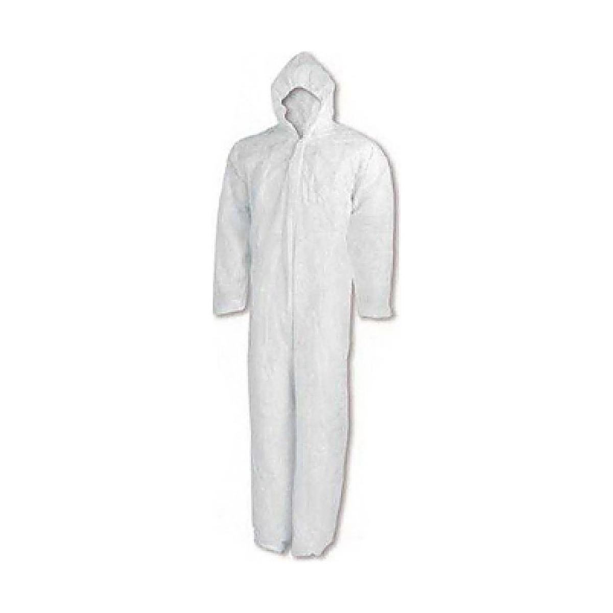 Fato descartável de protecção branco com capuz Fato descartável de protecção branco com capuz