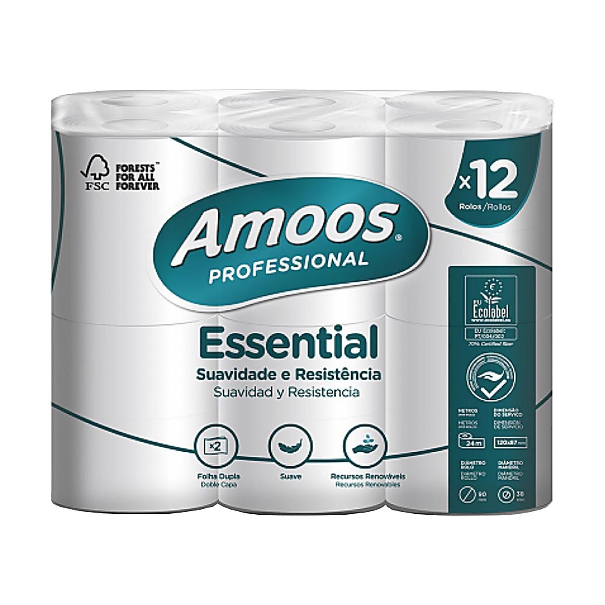 Papel higiénico doméstico 24mt 2 folhas 30g Amoos 12 rolos Papel higiénico doméstico 24mt 2 folhas 30g Amoos 12 rolos