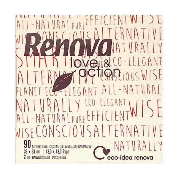 Guardanapos reciclados 33x33cm 2 folhas Renova Love&Action 90un Guardanapos reciclados 33x33cm 2 folhas Renova Love&Action 90un
